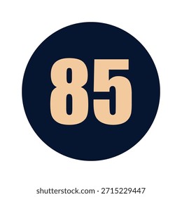 a number 85 on a blue background icon vector design