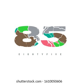 Number 85 vector font alphabet colorful map design symbol logo