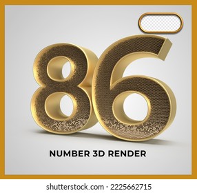 number 86 gold style 3D render luxury