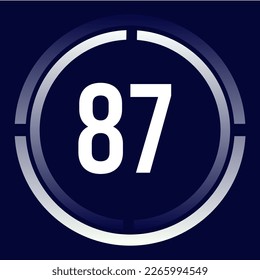 Number 87 design for business, print, books, movies, time-counting, companies in white, blue and blue gradient colors with half circles.