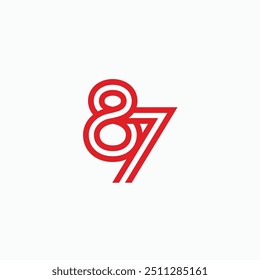 Número 87 línea enlazada Ilustración vectorial de diseño de logotipo moderno