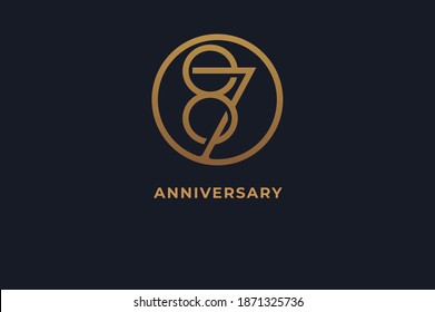 Number 87 logo, gold line circle with number inside, usable for anniversary and invitation, golden number design template, vector illustration