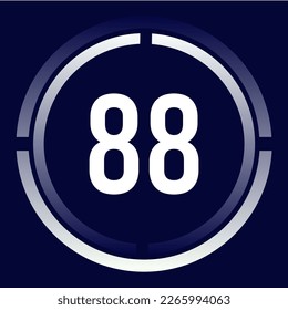 Number 88 design for business, print, books, movies, time-counting, companies in white, blue and blue gradient colors with half circles.