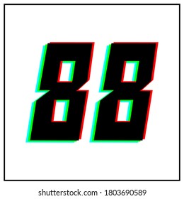 Number 88, eighty eight vector desing logo.Dynamic, split-color, shadow of  number red, green, blue in black frame on white background.For social media,design elements, anniversary celebration 