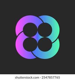 Número 88 logo circular forma geométrica vibrante degradado con Formas entrelazadas en colores neón estilo futurista.