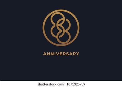 Number 88 logo, gold line circle with number inside, usable for anniversary and invitation, golden number design template, vector illustration