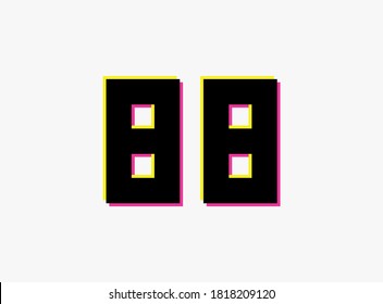 Logotipo de diseño vectorial número 88. Dinámico, de dos colores, sombra del número rosa y amarillo sobre fondo blanco. Para medios sociales, elementos de diseño, afiche creativo, celebración de aniversario, saludos, etc.