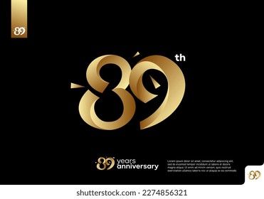Number 89 gold logo icon design, 89th birthday logo number, 89th anniversary.