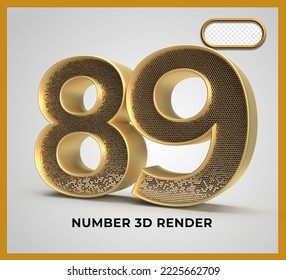 number 89 gold style 3D render luxury