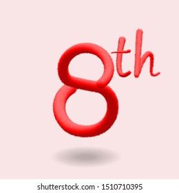 Number 8th Realistic Fur Effect. Fur number and element. Funny fur element for poster, branding, design birthday, anniversary, New Year, holiday sale, game design. EPS10