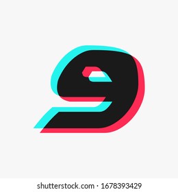 número 9 con efecto de fallo 3D