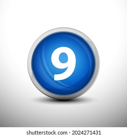 Number 9 in 3D Shiny Blue Keys for web Icons, Education Icons and Number Icons. Vector Illustration