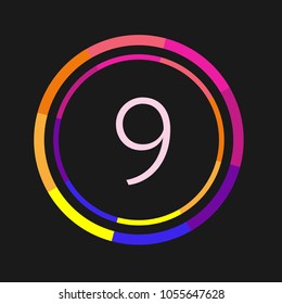 Number 9, abstract bright vector design element