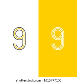 Number 9 abstract letter creative line design vector with color background