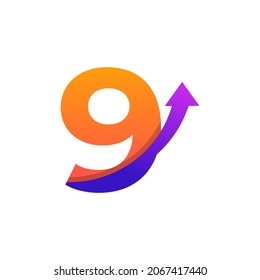 Number 9 Arrow Up Logo Symbol. Good for Company, Travel, Start up, Logistic and Graph Logos