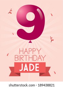 number 9 balloon birthday card template vector/illustration