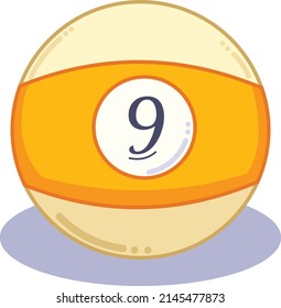 Number 9 billiard ball yellow vector icon design illustration with flat cartoon style