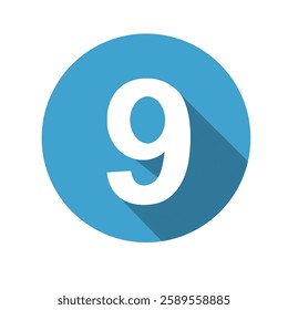 Number 9 in Blue Circle with Long Shadow