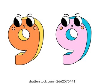 Número 9 en color azul y naranja para el diseño del icono del logotipo. 2025