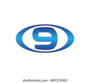 Number 9 blue oval logo template shiny