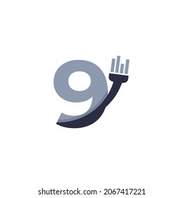 Number 9 Brush and Paint with Minimalist Design Style