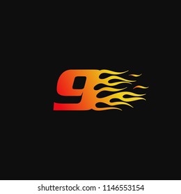 Number 9 Burning flame logo design template