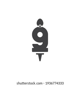 Number 9 candle vector icon. filled flat sign for mobile concept and web design. Nine years birthday candle glyph icon. Symbol, logo illustration. Vector graphics