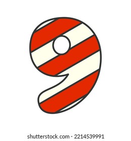 Number 9 Candy Cane, vector illustration