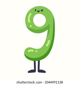 Number 9 in children's style. Vector illustration in flat style