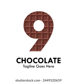 Number 9 with chocolate design logo template illustration