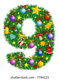 NUMBER 9 - Christmas tree decoration - part of a full set vector