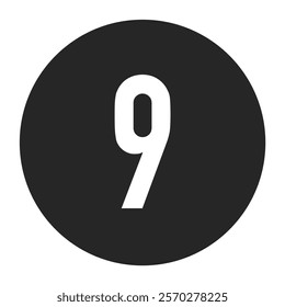 The number 9 in a classic black tone, placed against a solid dark circle, embodying simplicity and sophistication for versatile graphic applications.