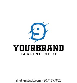 Number 9 with Claw Scratch Logo Design, vector illustration