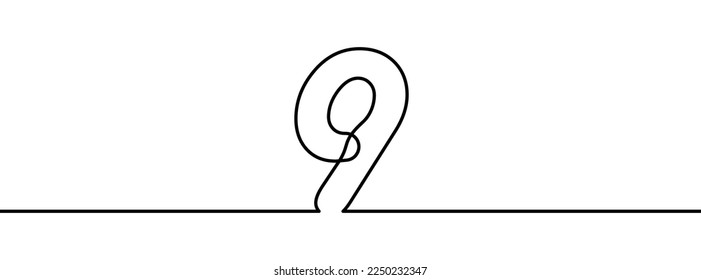 Number 9 in continuous line drawing style. Line art of number nine. Vector illustration. Abstract drawing number 9