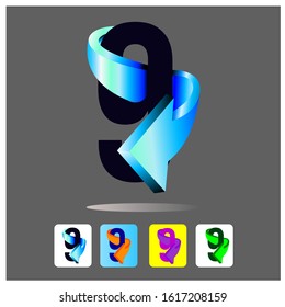 Number 9 creative logo illustration .3D glossy blue 