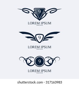 Number 9 crest logo. Alphabet vector logotype design.