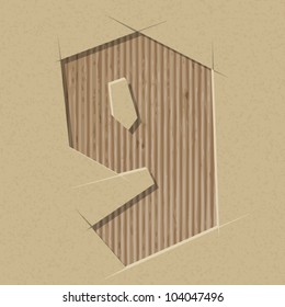 Number 9 cut out on a cardboard. Vector paper alphabet