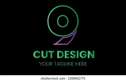 Number 9 cut shape abstract monogram vector logo template