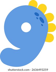 Number 9 Cute Dinosaur Illustration