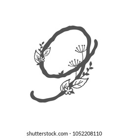 Number '9'. Dainty floral spring mogoram design for your various design purposes.