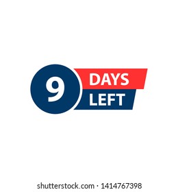 Number 9 of days to go. Collection badges sale, landing page, banner.Vector illustration.