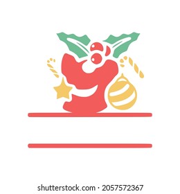 Number 9 is decorated with mistletoe and Christmas elements, personalized monogram, vector logo, emblems or initial design.