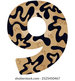 number 9 design for new year with animal design namely with detailed skin spots of common yellow boa, vector