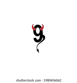 Número 9 con la plantilla de vectores del logotipo del icono de cola y cuernos del diablo
