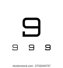 Number 9, digital numeral nine, including set of four different cyber numbers, regular, medium, semi bold, vector illustration 10EPS