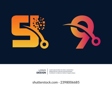 Nummer 9 Logo-Design-Kollektion für digitale Technologie.
