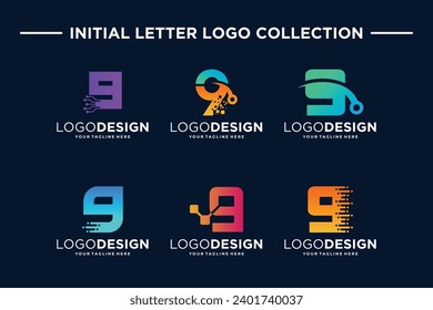 Number 9 digital technology logo design collection.