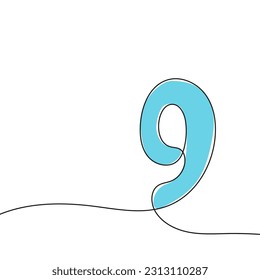Nummer 9, handgezeichnet mit durchgehender Linie. Vektorsymbol neun im Skizzenstil.