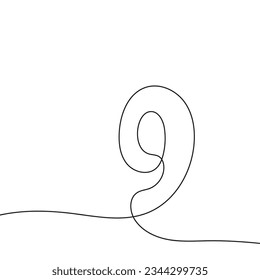 Number 9 drawn by hand with continuous line. Vector icon nine in sketch style.