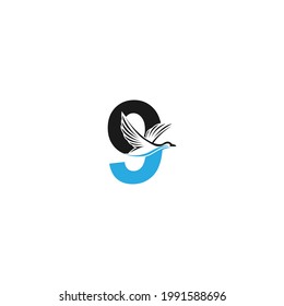 Number 9 with duck icon logo design illustration vector